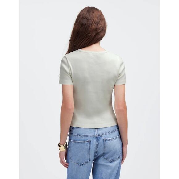 NWT Madewell Garment-Dyed Ribbed Crewneck Pocket Tee Vintage Ivory Size XXS - Picture 3 of 9